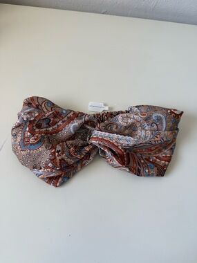 Anthropologie Paisley Bow Headband in Beige, Rust & Blue